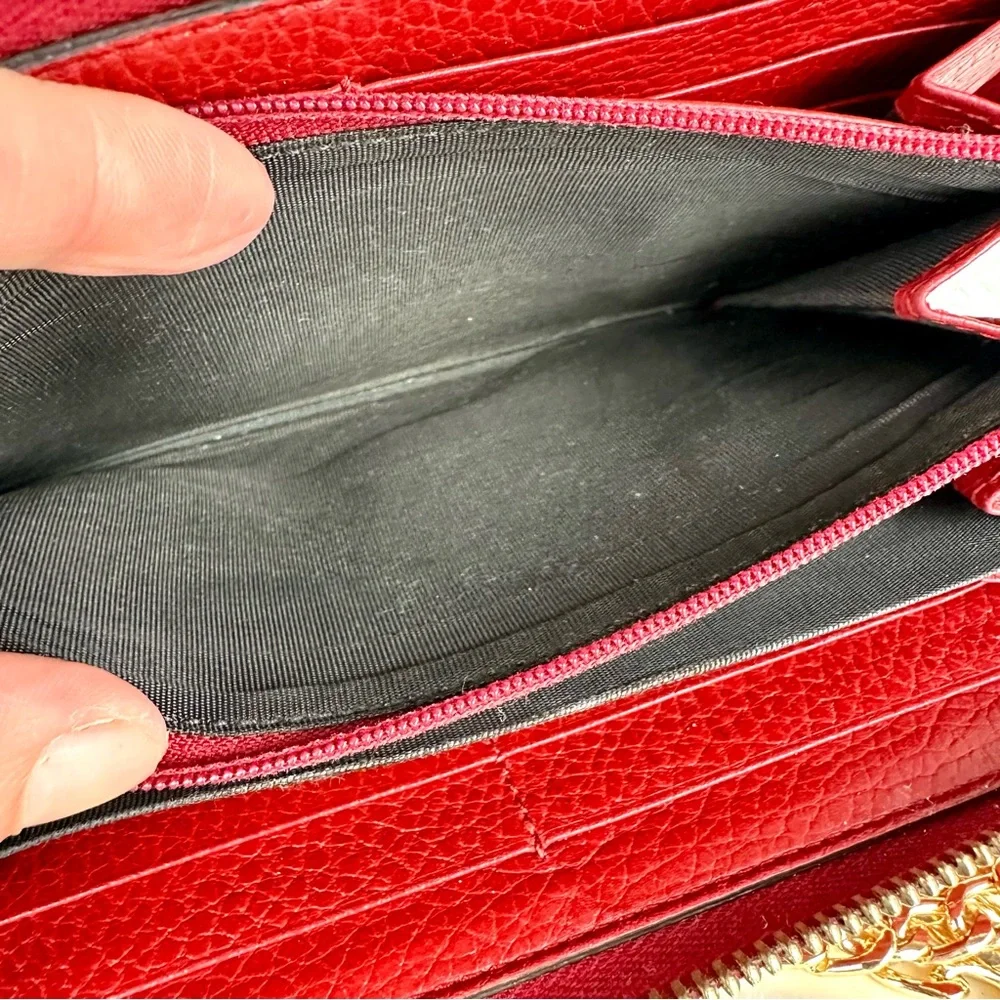 Gucci Marmont red leather zip around zippy wallet on chain crossbody WOC - Picture 14 of 16